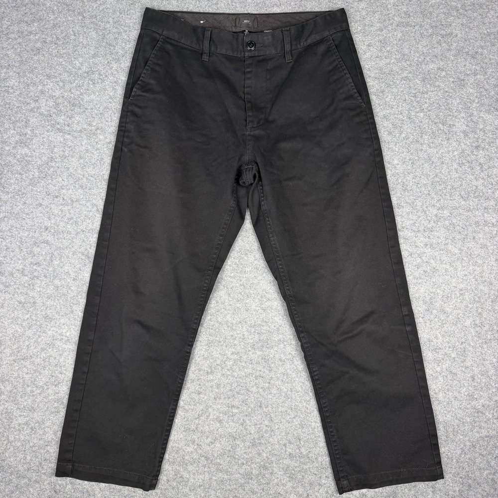 Obey Straggler Black Chino Pants Mens Size 32 Straight Leg Skater Work Casual